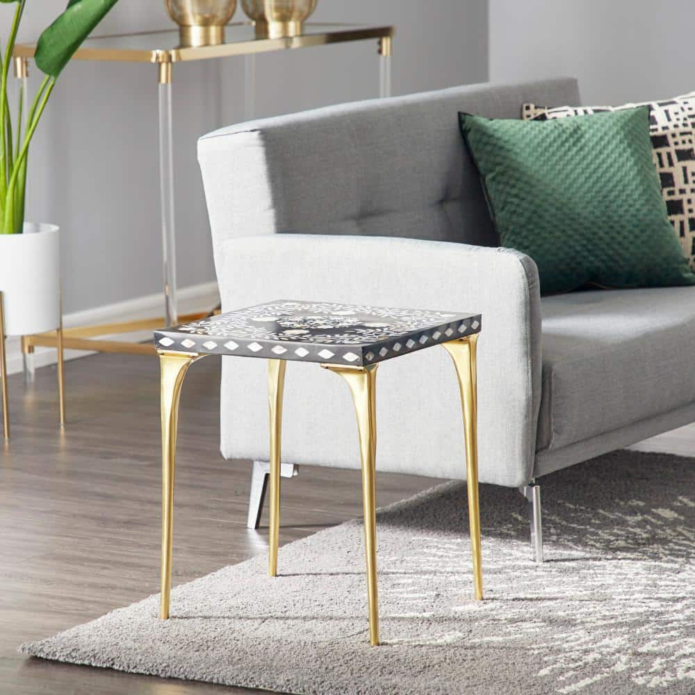 DecMode 20" x 16" Gold Wood Eclectic Accent Table