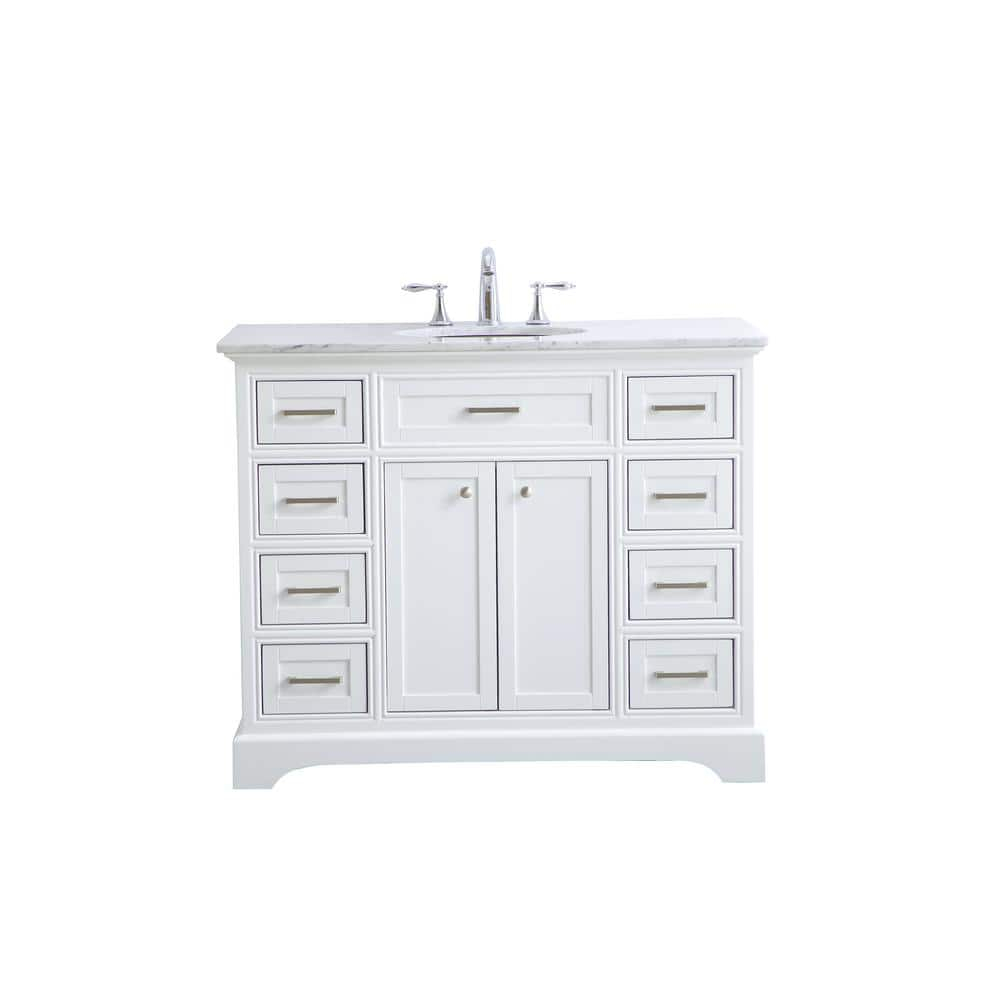 Elegant Decor Americana 42" Single Marble Top Bathroom Vanity in White