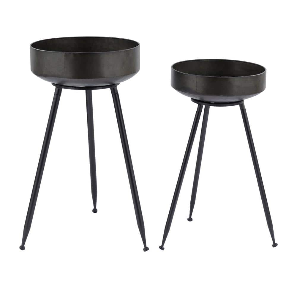 30 in., and 26 in. Large Black Metal Indoor Outdoor Planter (2- Pack)