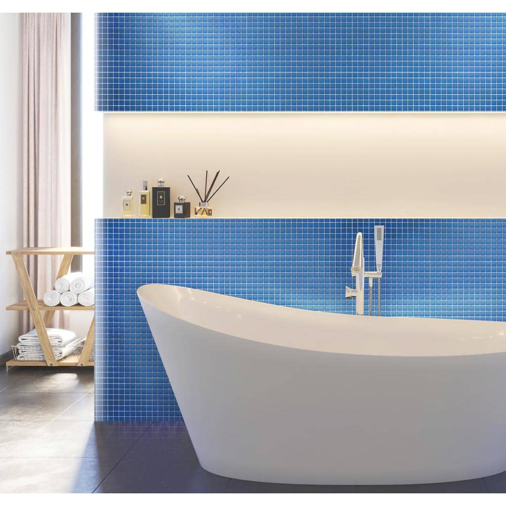 10 pack Cerulean Blue 11.8 in. x 11.8 in. 1X1 Matte Finished Glass Mosaic Floor and Wall Tile (9.67 Sq. ft./Case)