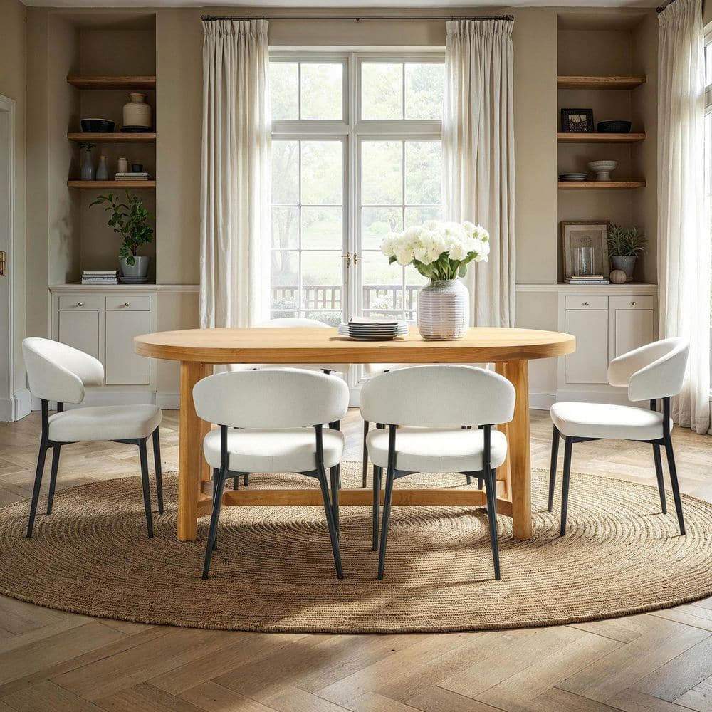 Walker Edison Modern Farmhouse Rustic Solid Oak Wood Oval Dining Table for 6 - White Oak