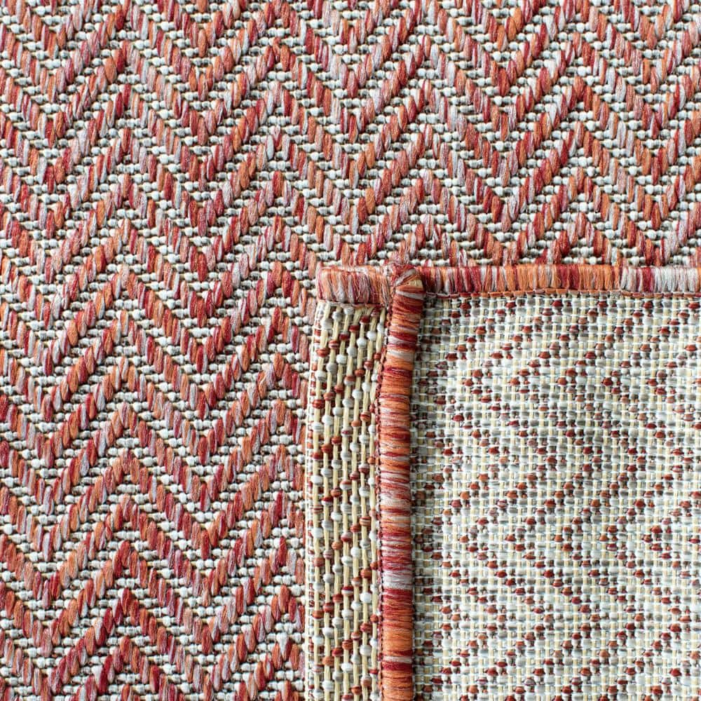 SAFAVIEH Courtyard Blazhe Chevron Indoor/Outdoor Area Rug, Red/Beige, 4' x 4' Square