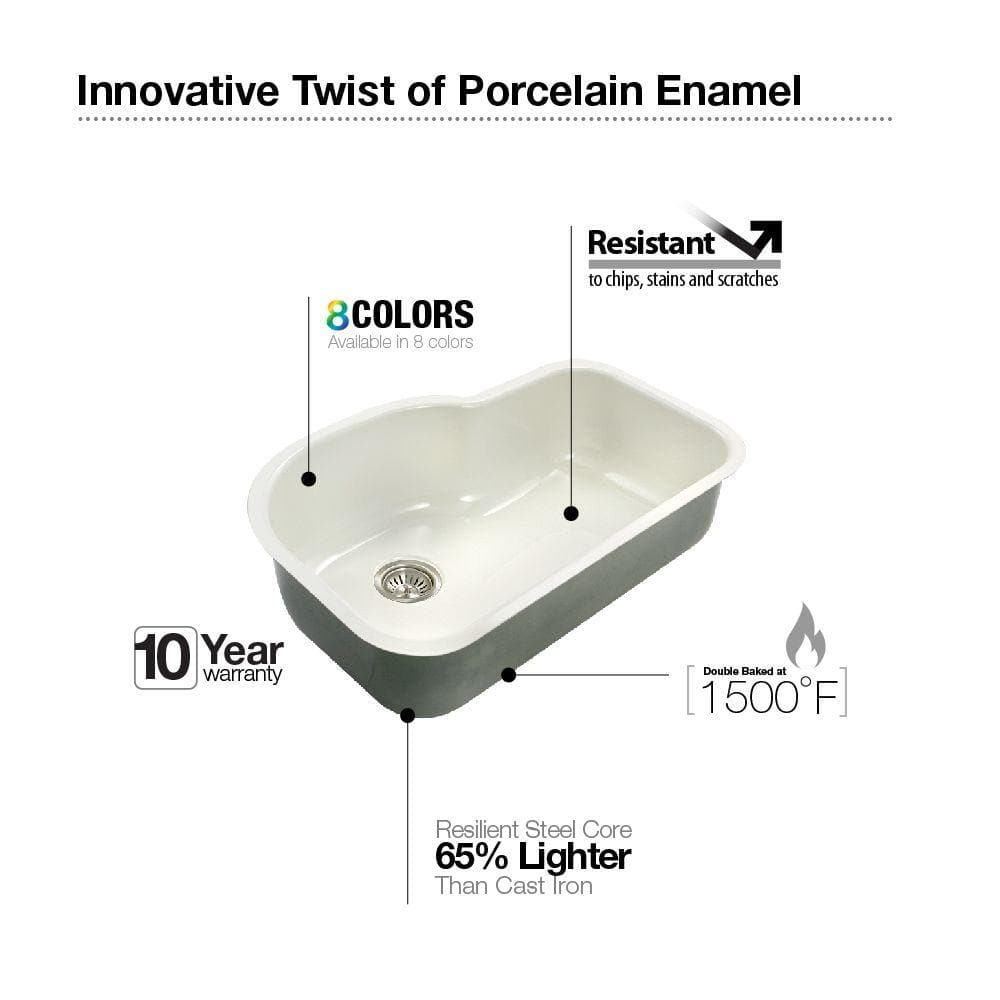 Houzer Porcela 31 in Espresso Porcelain Enamel Steel Undermount Single Bowl Kitchen Sink - PCH-3700 ES