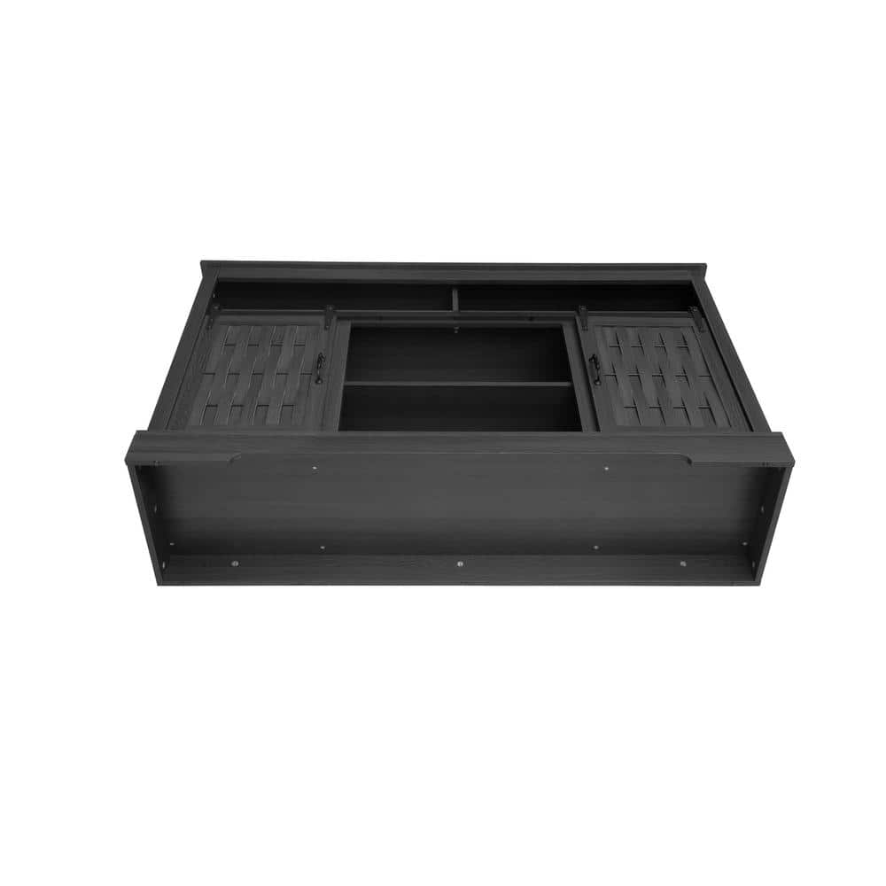 58 in. TV Stand for TVs up to 65 in. With 23 in. Embedded Electric Fireplace and Sliding Barn Door in Dark Gray