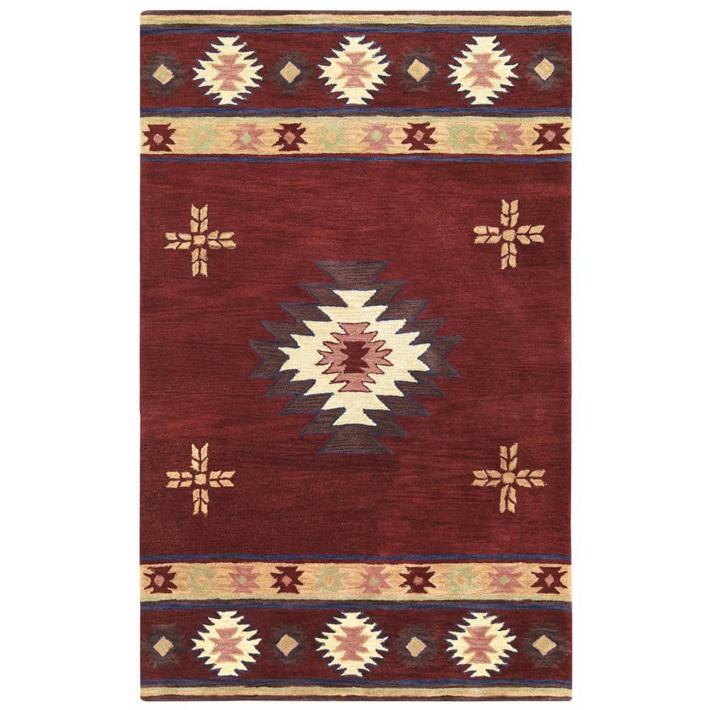 Alora Decor Ryder 6'6" x 9'6" Tribal Burgundy/Tan/Sage/Navy Hand-Tufted Rug