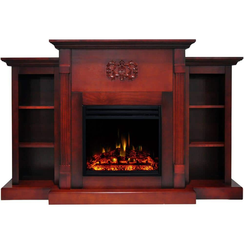 Hanover Glenwood Electric Fireplace Heater with 59-In. White TV Stand, Deep Log Display, Multi-color Flames, and Remote