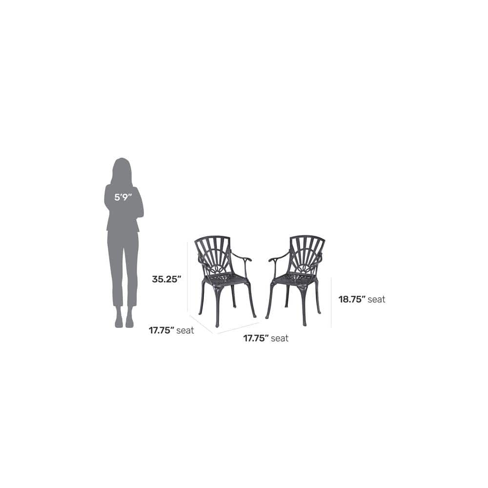 Homestyles Grenada Aluminum Outdoor Chair Pair in Charcoal