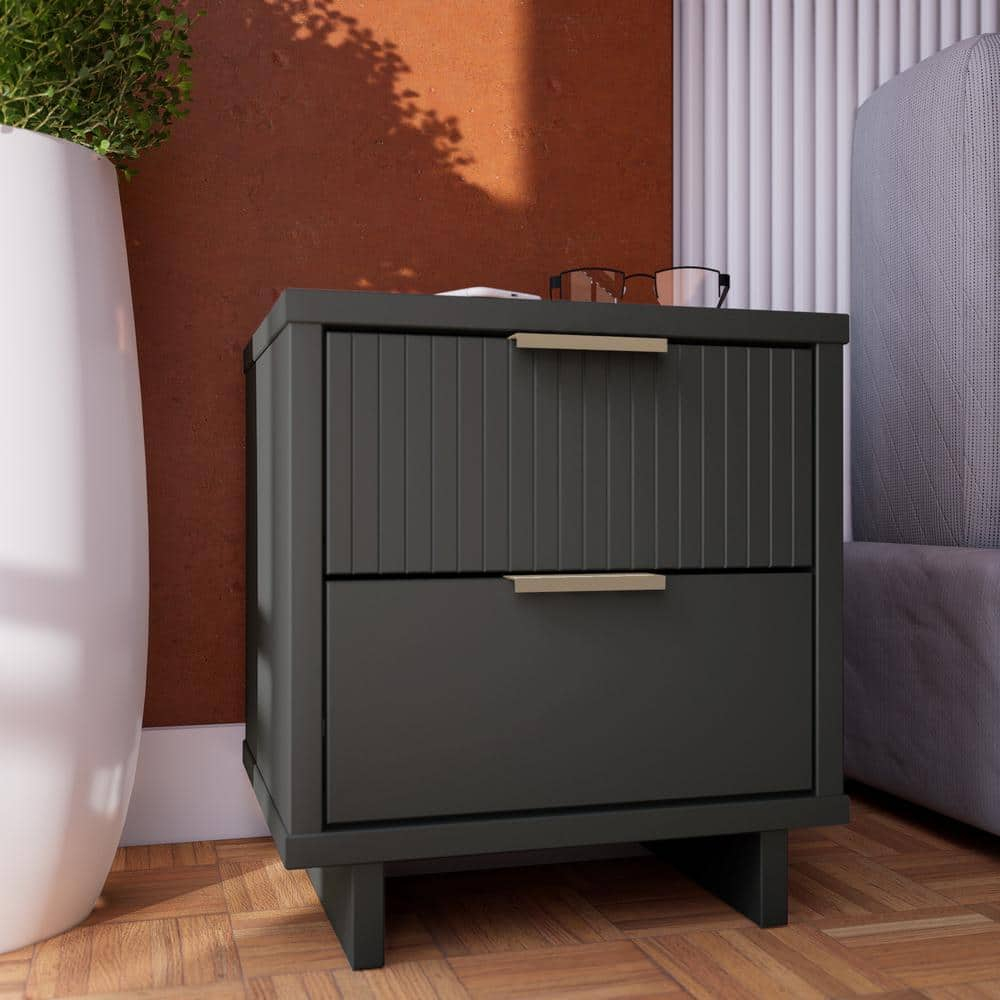 Manhattan Comfort Granville Engineered Wood Nightstand 2.0 in Dark Gray