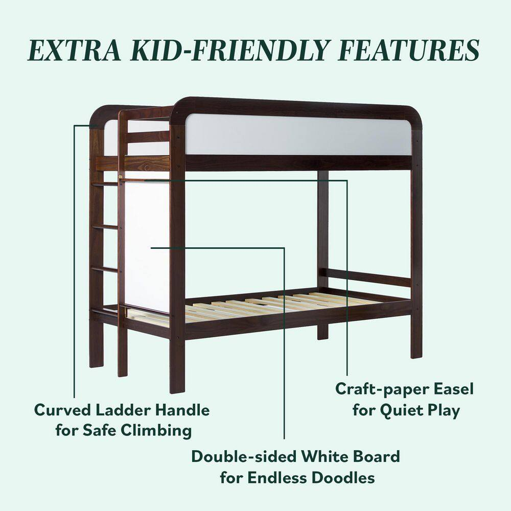 Walker Edison Contemporary Twin over Twin Wooden Bunk Bed with Ladder, Walnut