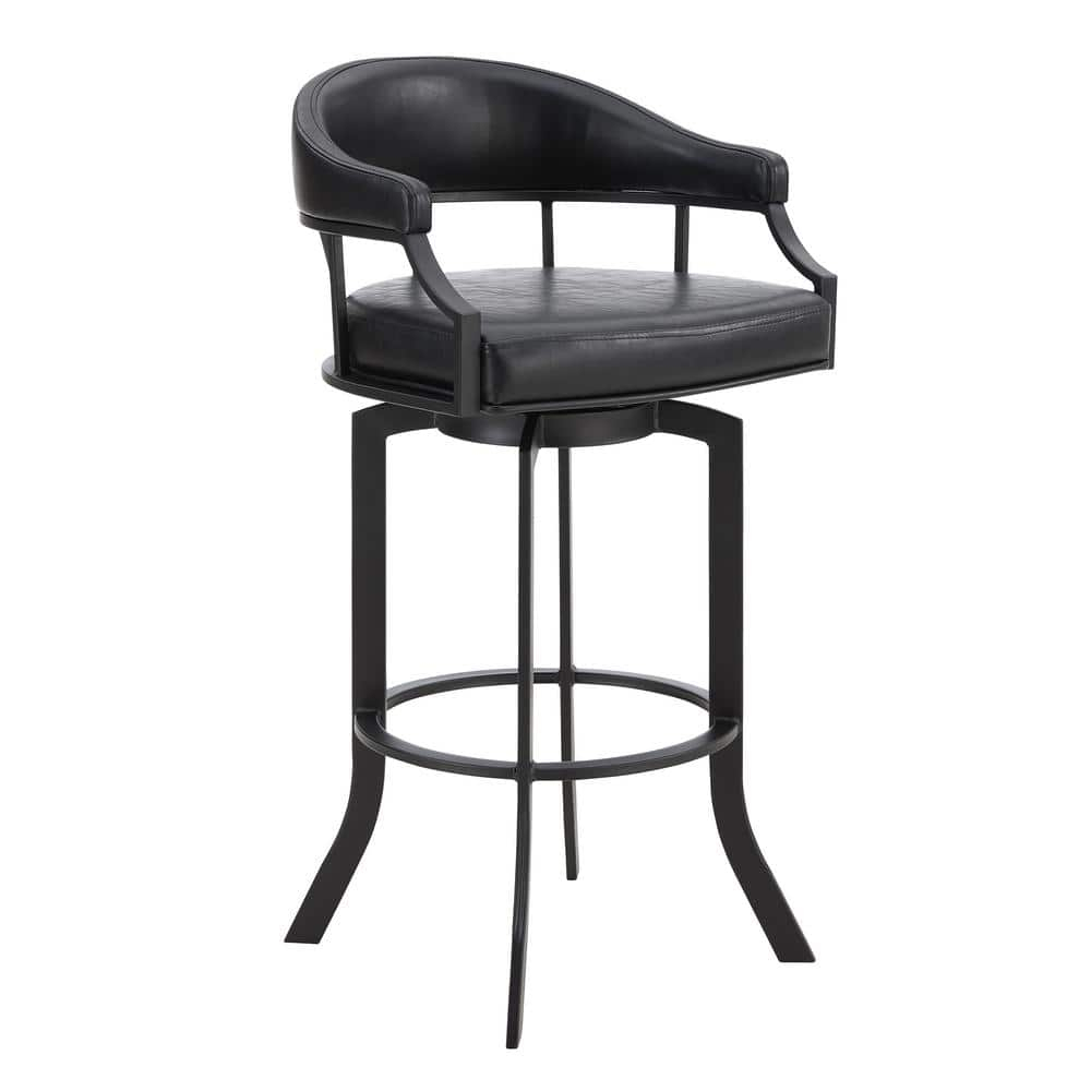 Armen Living Indoor Dione 30" Bar Height Barstool in Auburn Bay and Brown Faux Leather