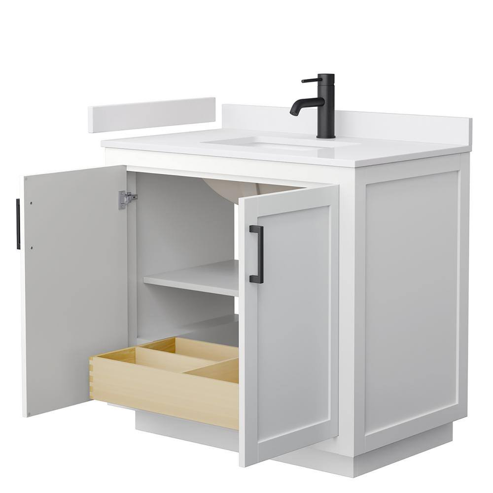 Miranda 36" White Plywood Single Sink Vanity with Marble Top