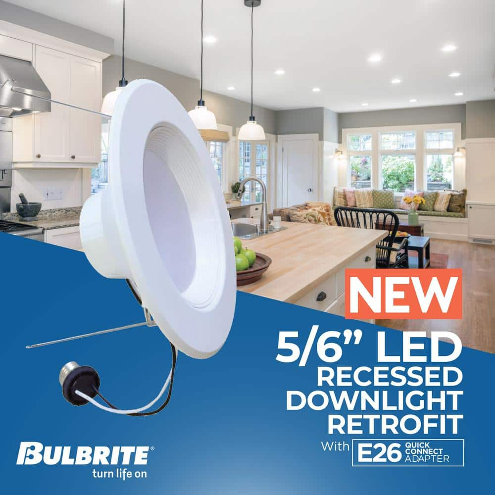 Bulbrite Pack of (4) 14 Watt Adjustable 5/6''Integrated LED Recessed Downlight with E26 Quick Connect Adaptor  2700K Warm White Light  1100 Lumens