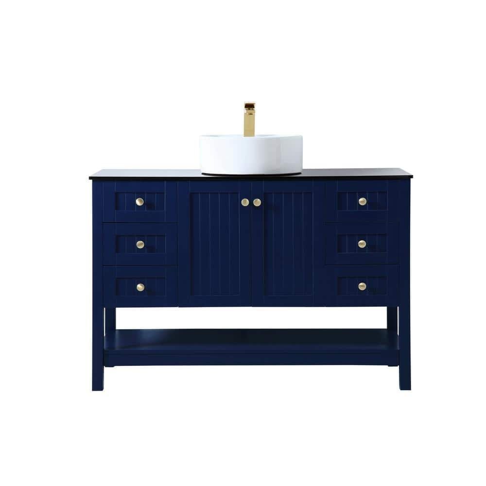 Elegant Decor Ralph 48" MDF Wood and Steel Vessel Sink Bathroom Vanity in Blue