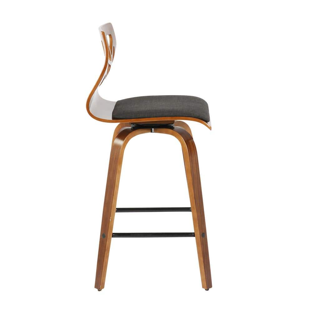 LumiSource Walnut Wood, Charcoal, Black Metal Folia Counter Stool - Set of 2
