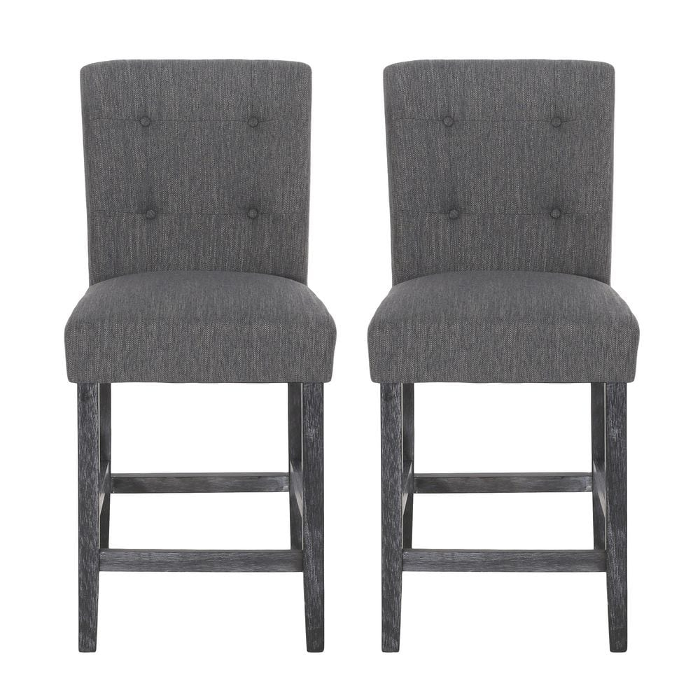 Noble House Darke Fabric Button Tufted Counter Stools, Set of 2, Charcoal and Gray