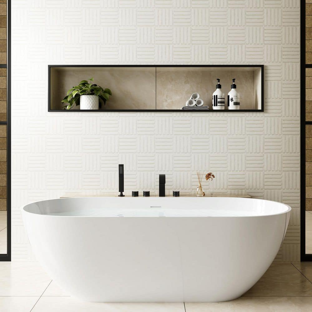 Matte Black Waterfall Roman Tub Faucet with Hand Shower