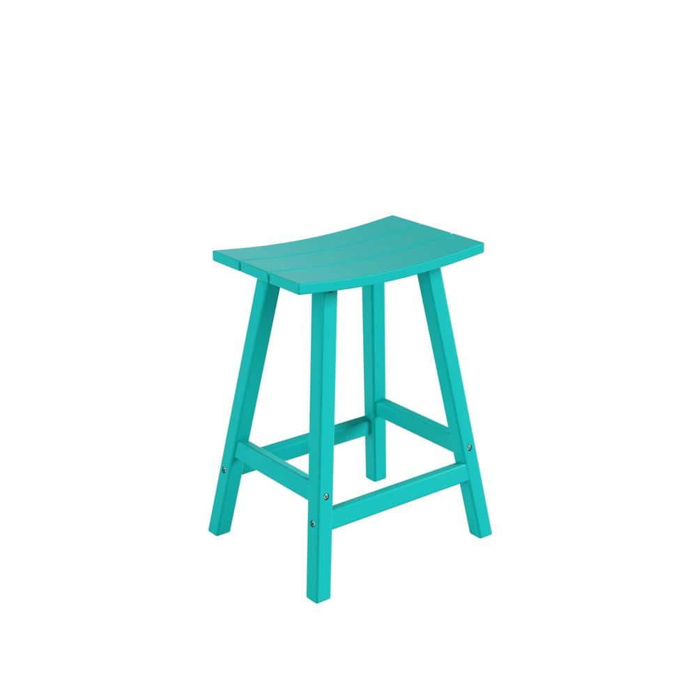 Polytrends  Laguna Hdpe All Weather Outdoor Patio 24" Saddle Seat Counter Stool Turquoise