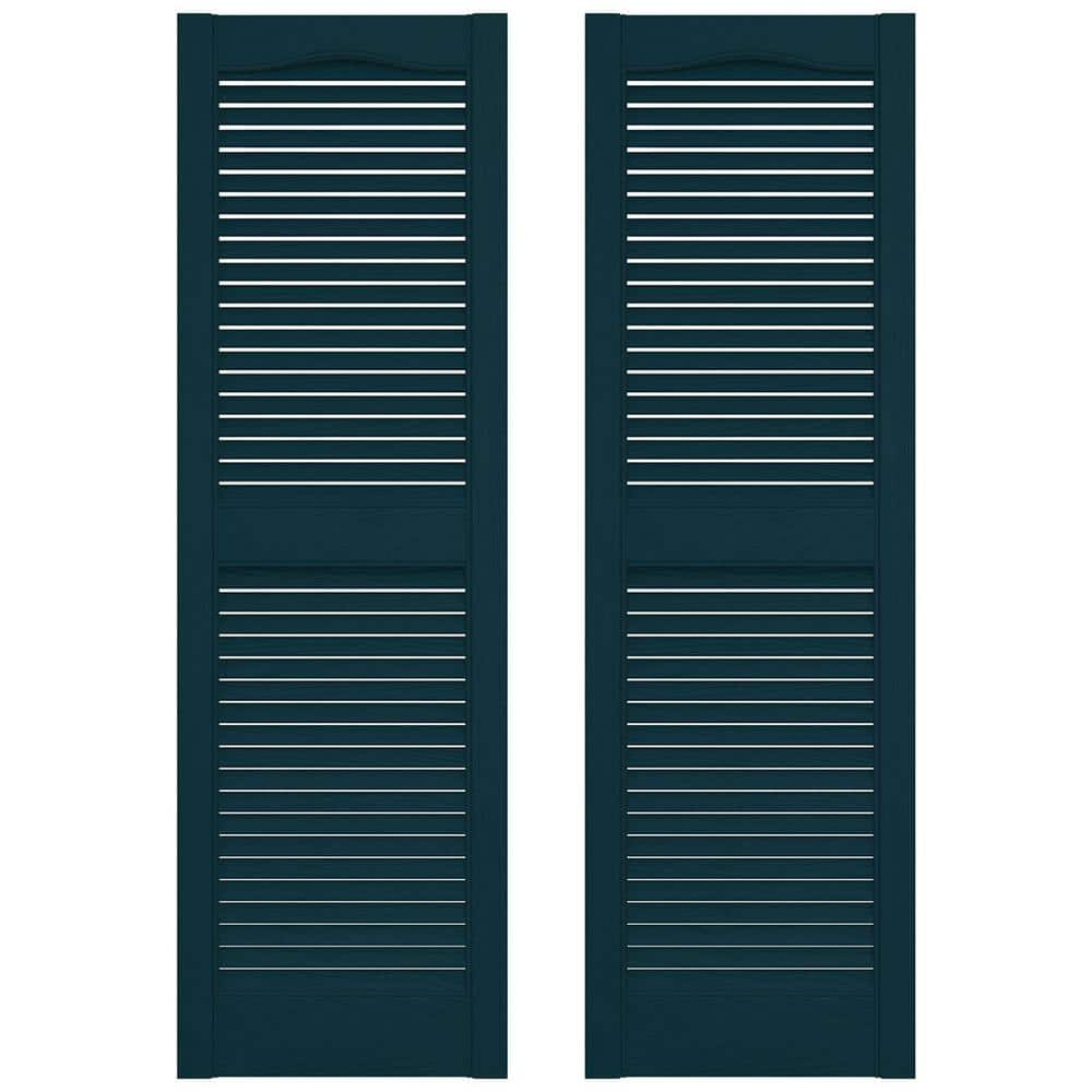 14.5 in. x 36 in. Louvered Vinyl Exterior Shutters Pair in Midnight Blue