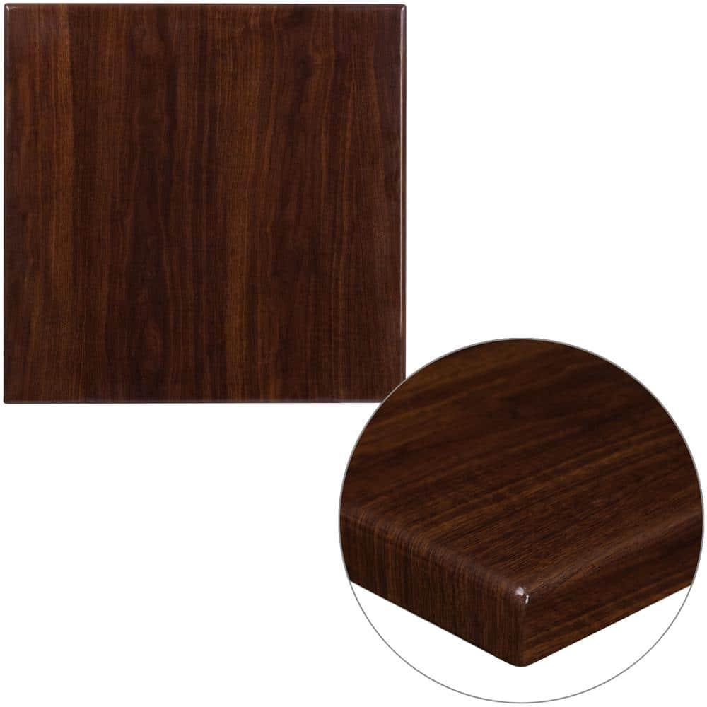 Flash Furniture 24'' Square High-Gloss Walnut Resin Table Top with 2'' Thick Drop-Lip