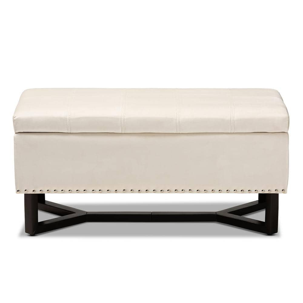 Esther Modern and Contemporary Beige Velvet Fabric Upholstered and Wood Storage Ottoman