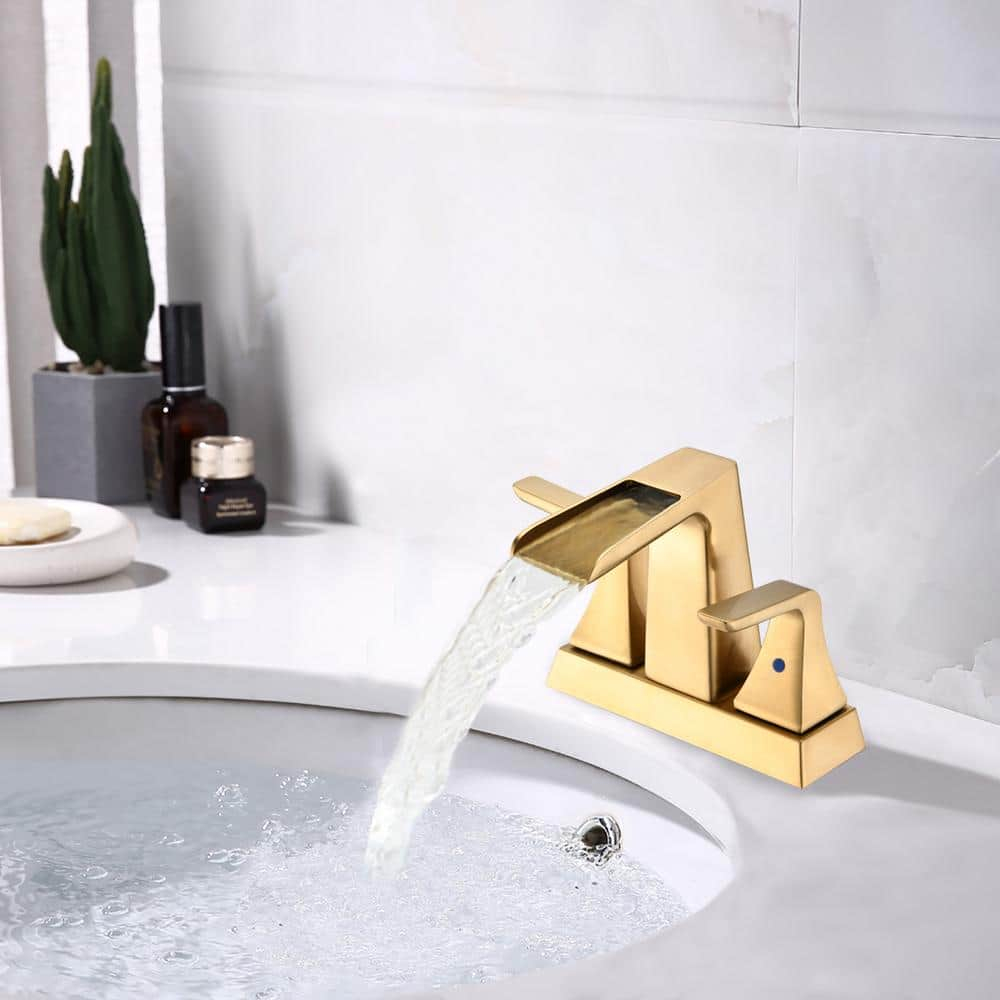 Two Handle 4 in. Centerset Waterfall Bathroom Faucet with Pop-up Drain