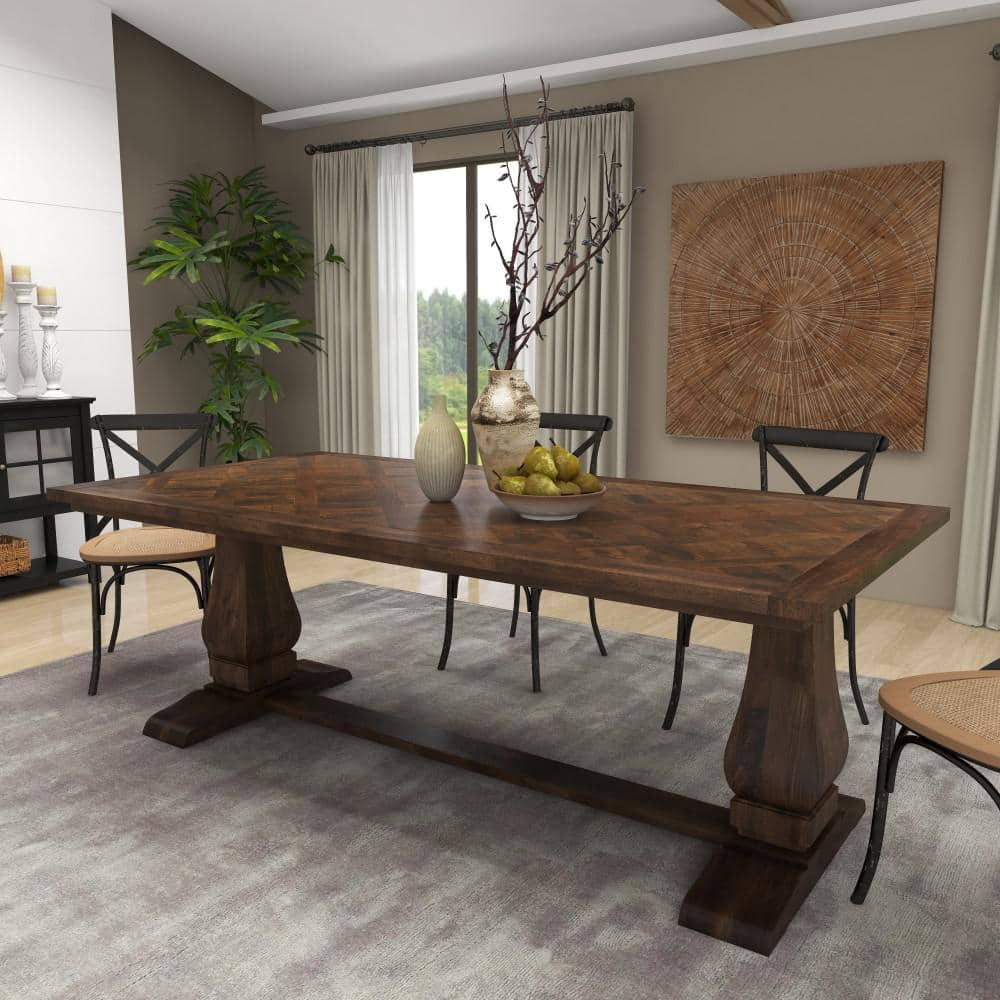 DecMode 84" x 30" Brown Mango Wood Dining Table with Parquet Inlay, 1-Piece