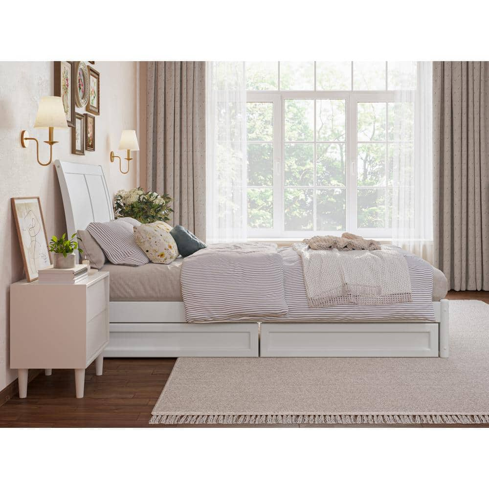 AFI, Andorra Twin XL Platform Bed with Panel Footboard and Storage Drawers, White