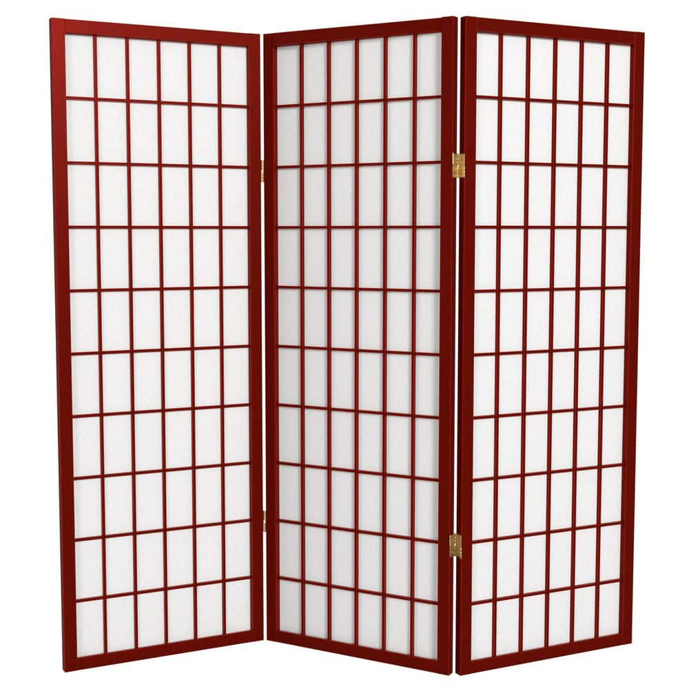 Oriental Furniture 4 ft. Tall Window Pane Shoji Screen - Rosewood - 3 Panel