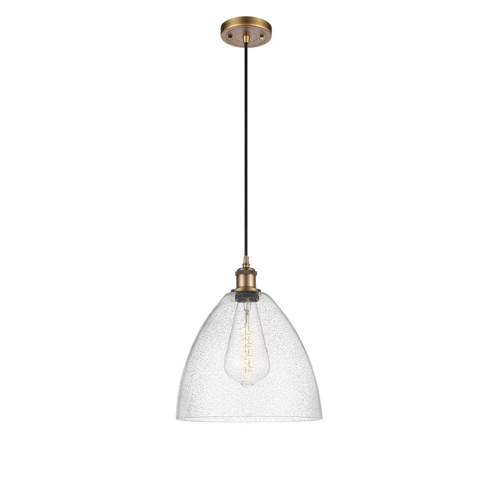 516-1P-WPC-GBD-124 Innovations Lighting Ballston Bristol Glass 1 Light 12" Cord Hung Mini Pendant Brushed Brass/Seedy