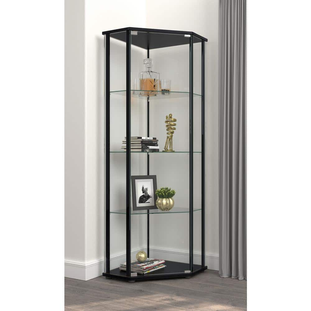 Coaster Zenobia Modern Glass Shelf Curio Cabinet Clear and Black