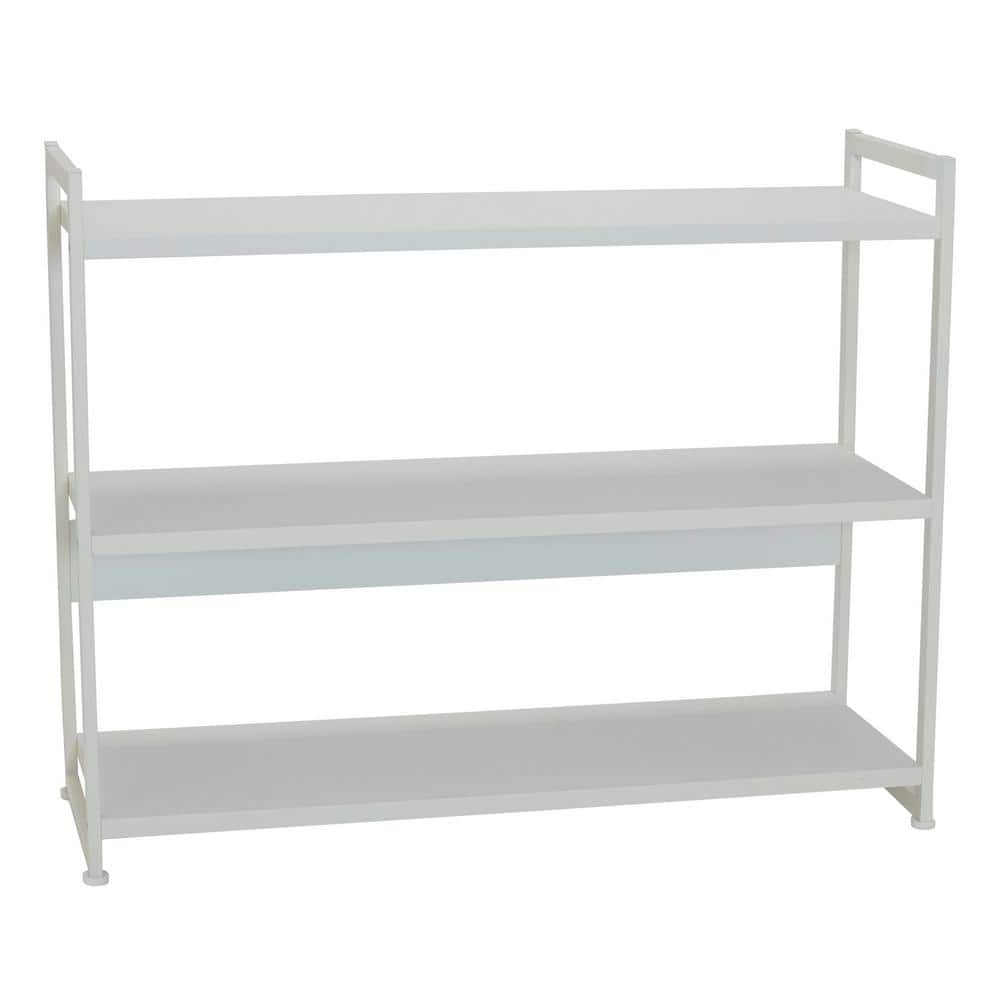 Household Essentials Jamestown Wide 3 Shelf Open Storage Bookshelf Scandinavian White and White Metal