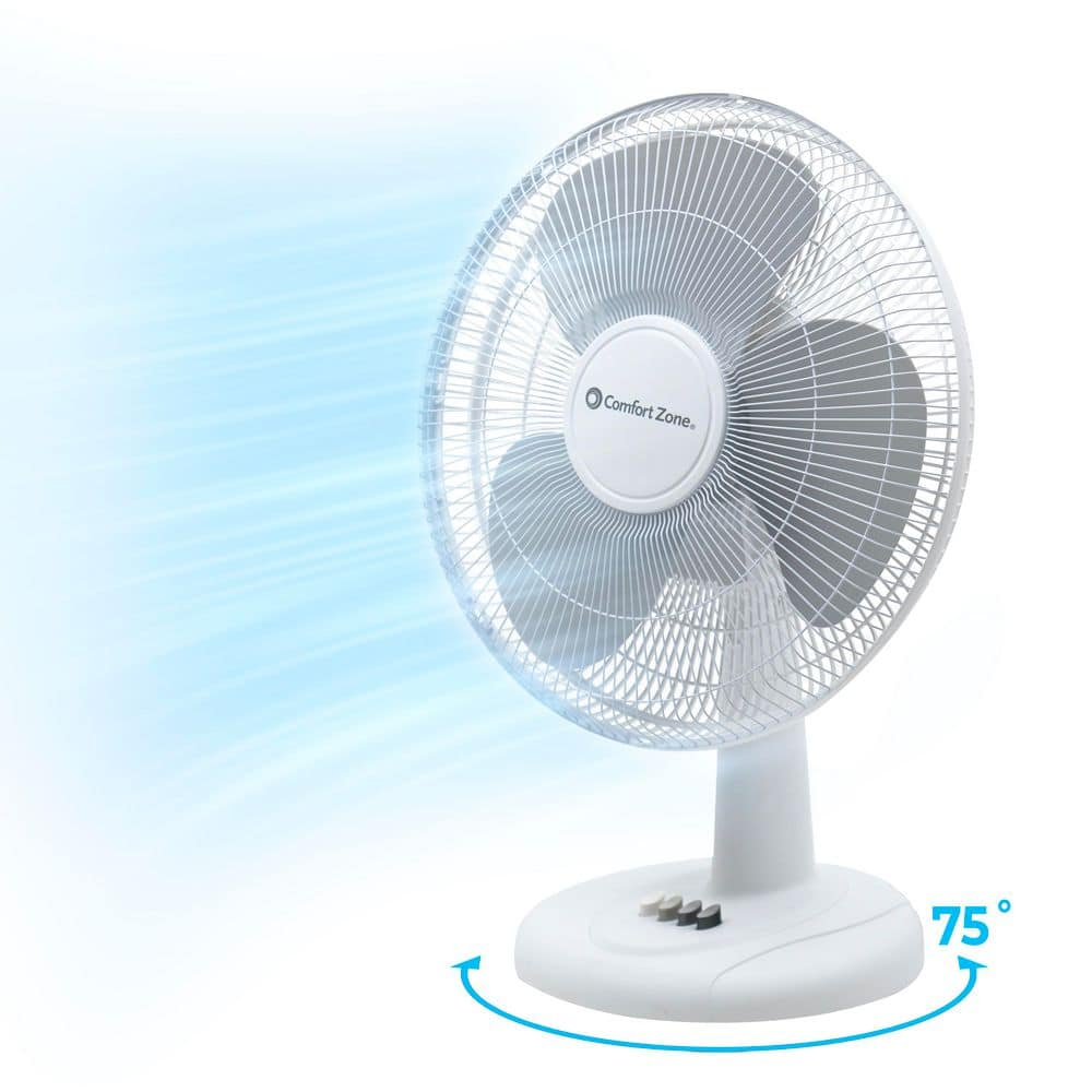 Comfort Zone 16" Oscillating Table Fan with Adjustable Tilt, White