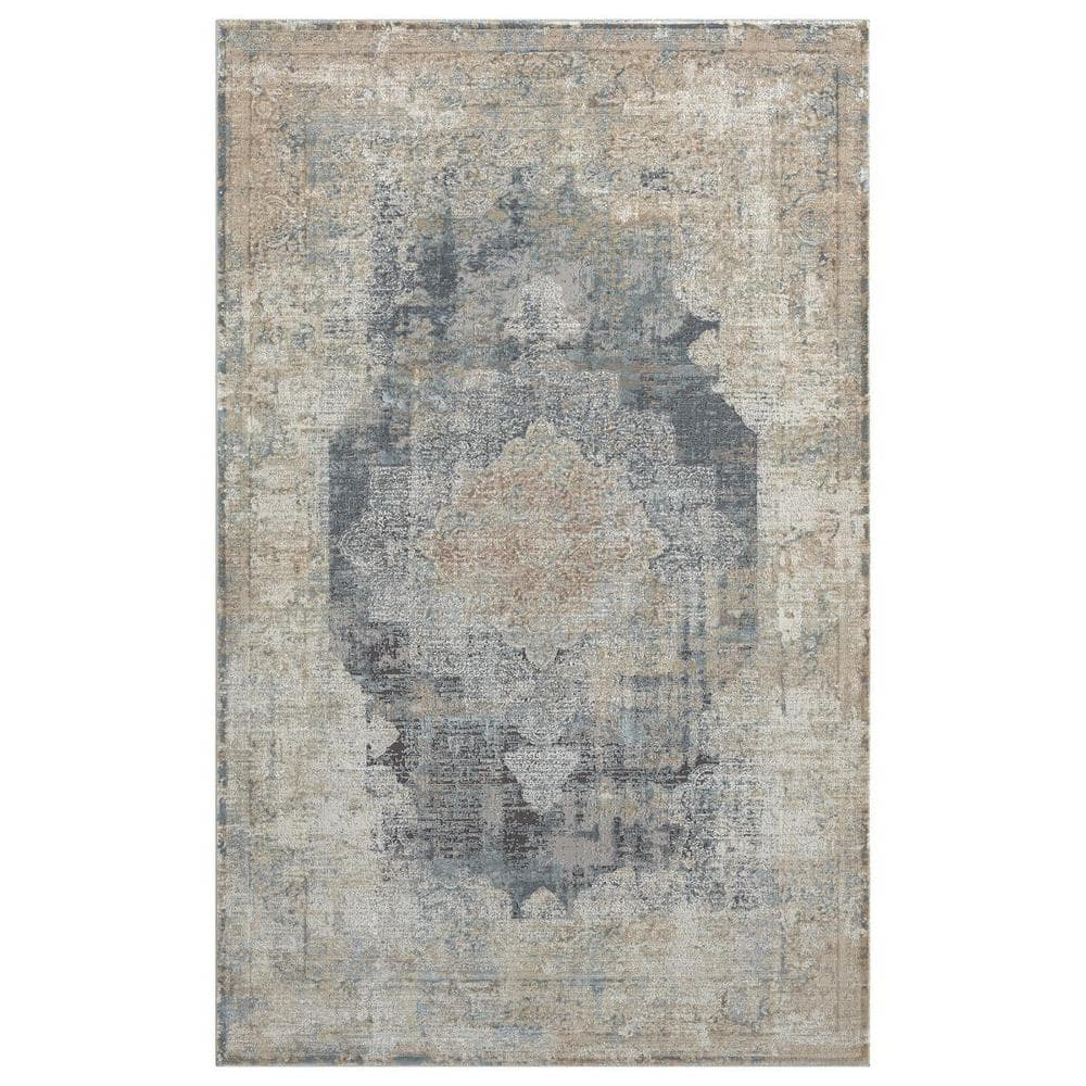 HomeRoots 4' X 6' Beige And Gray Medallion Area Rug