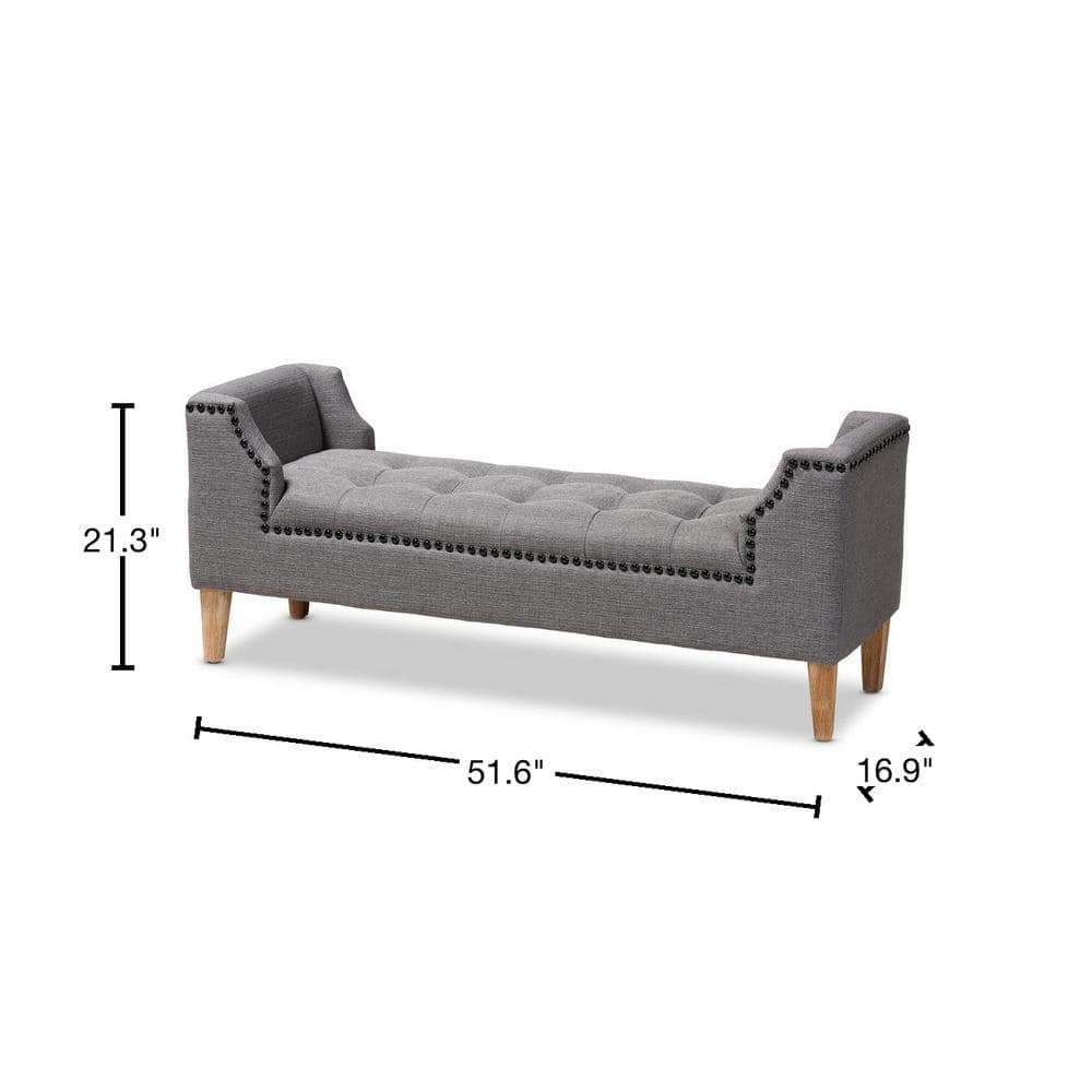 Perret Modern and Contemporary Gray Linen Fabric Upholstered Oak Brown Finished Wood Bench