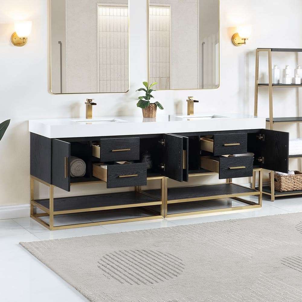 Altair Design Bianco 4-Drawer Composite Stone & Wood Vanity in Black Oak/White