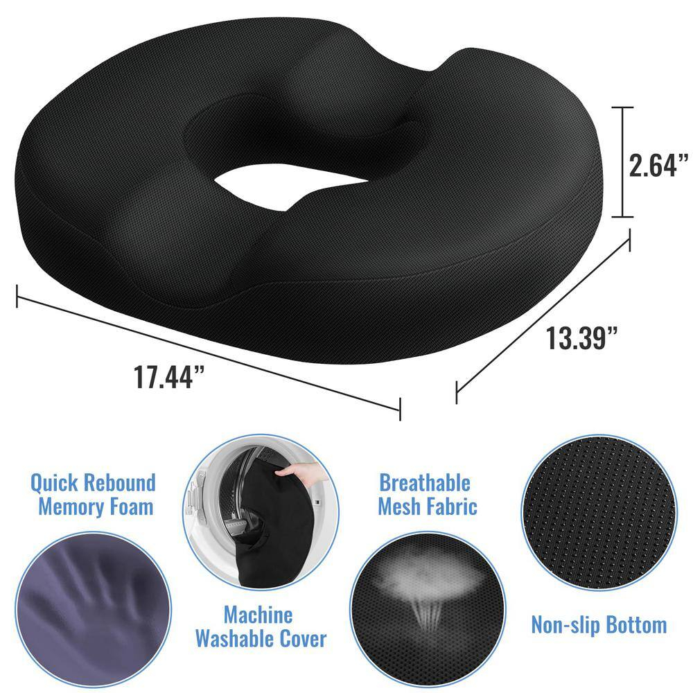 Gazechimp Donut Sitting Pillow, Tailbone Support Pad Memory Foam Comfortable Tailbone Seat Black
