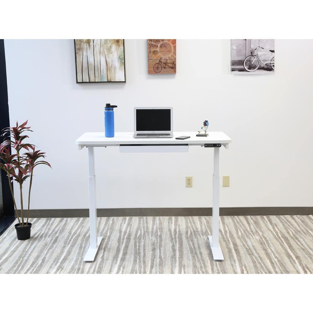 Motionwise White Electric Height Adjustable Standing Desk, 24”x48", Height Adjustable 28"-48" with 4 pre-set height adjustments and USB Charge Port, Multiple Colors