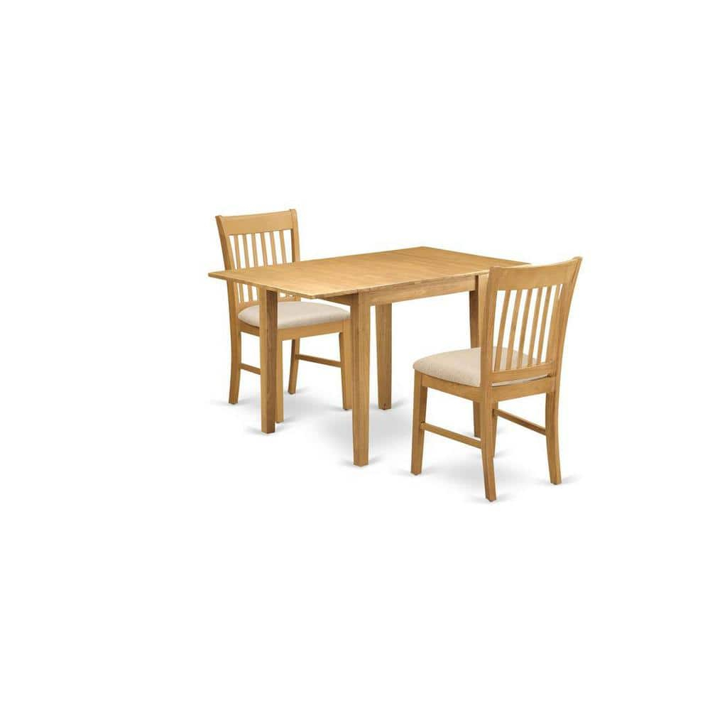 East West Furniture Norden 3-piece Wood Dining Set with Linen Fabric Seat in Oak