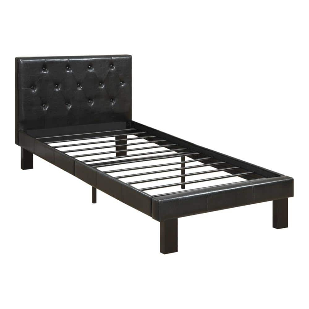 Benzara Faux Leather Upholstered Twin size Bed with tufted Headboard, Black