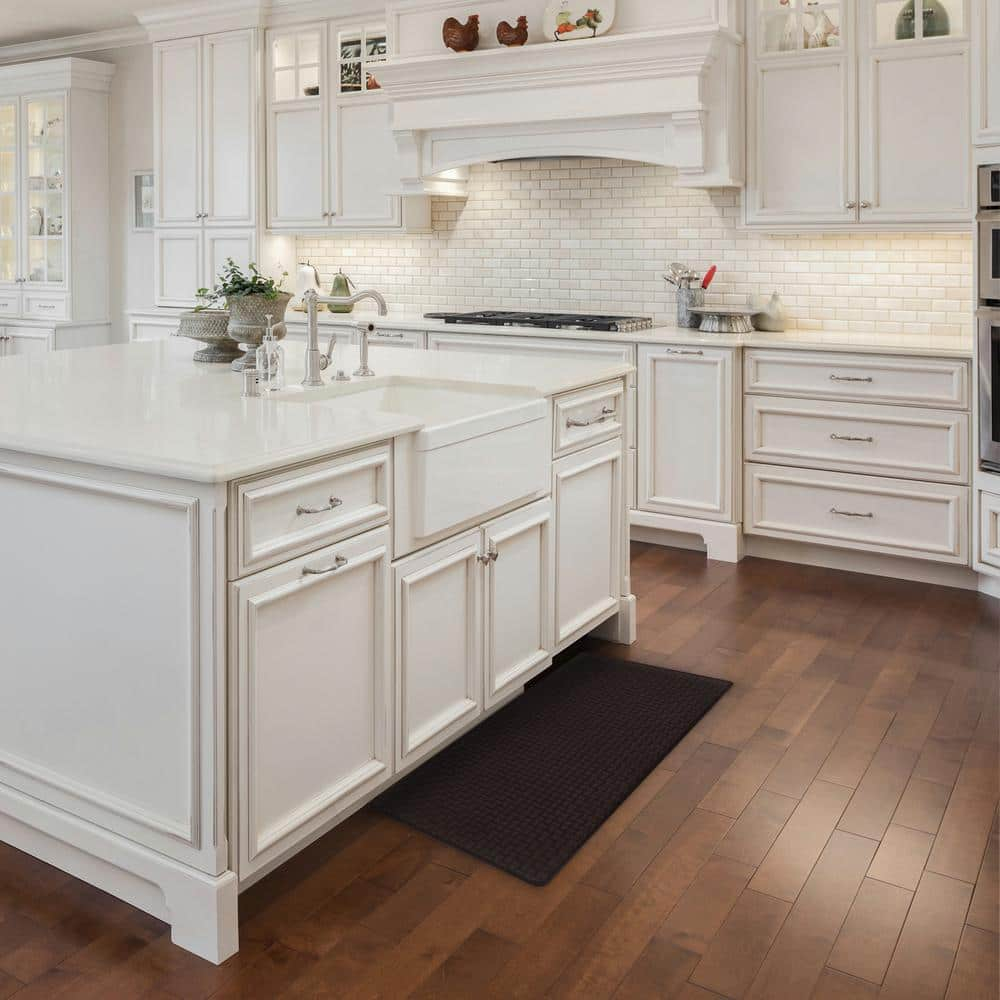 Achim Anti-Fatigue Mat, Woven Embossed Faux Leather Kitchen Solid Rectangle, Black, 20" x 39"