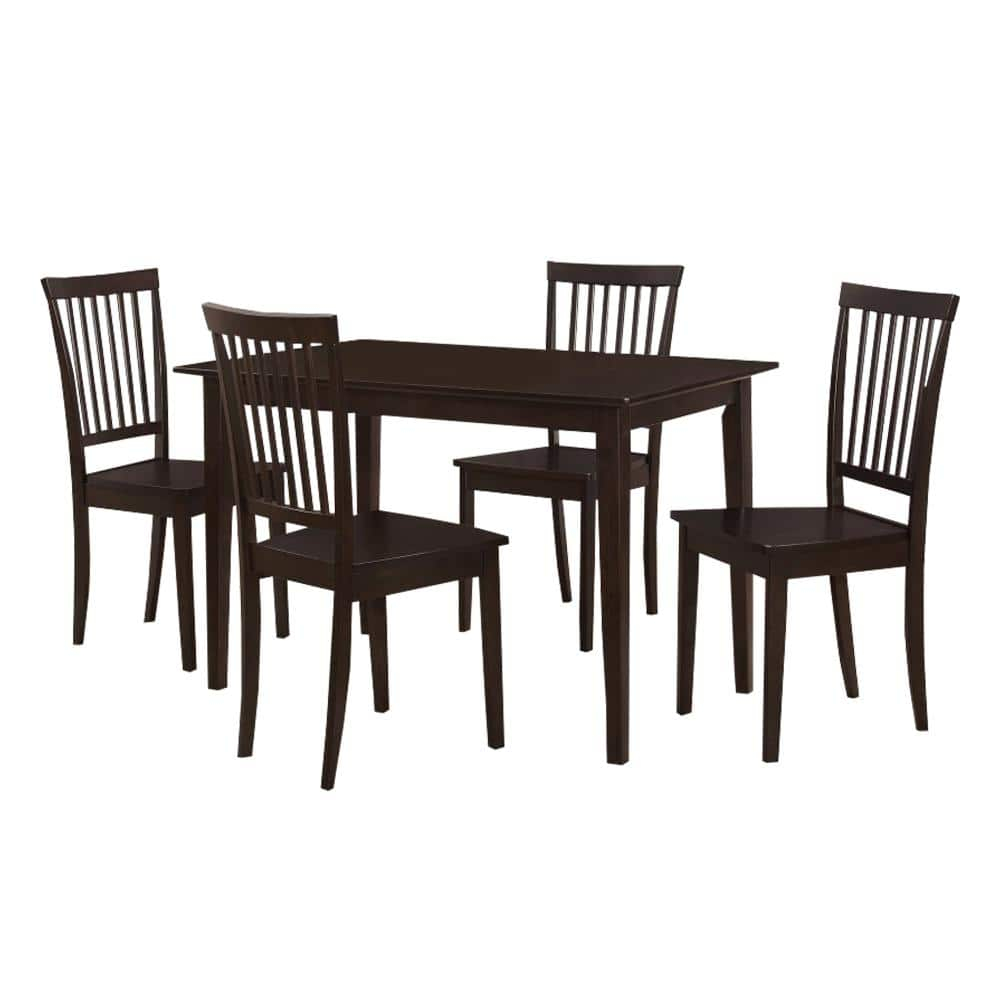 Sophisticated Brown Wooden 5-Piece Dining Set with Slat Back Chairs