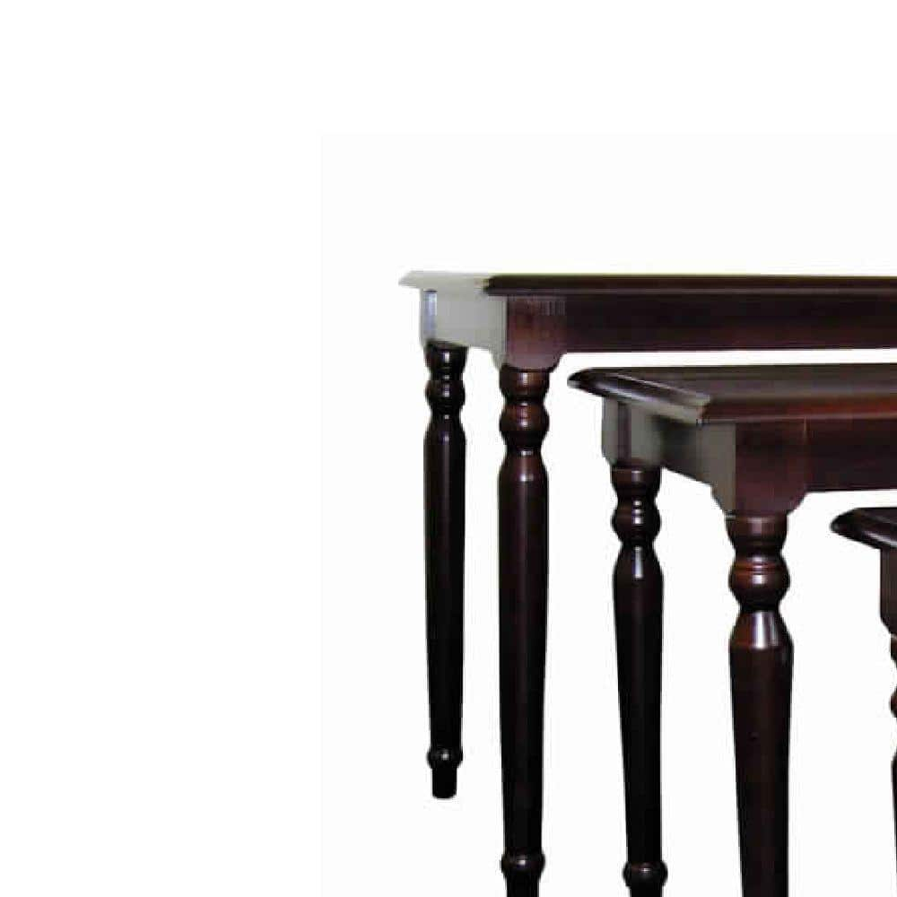Cherry Brown Solid Wood 3-Piece Nesting Table Set with Turned Tapered Legs
