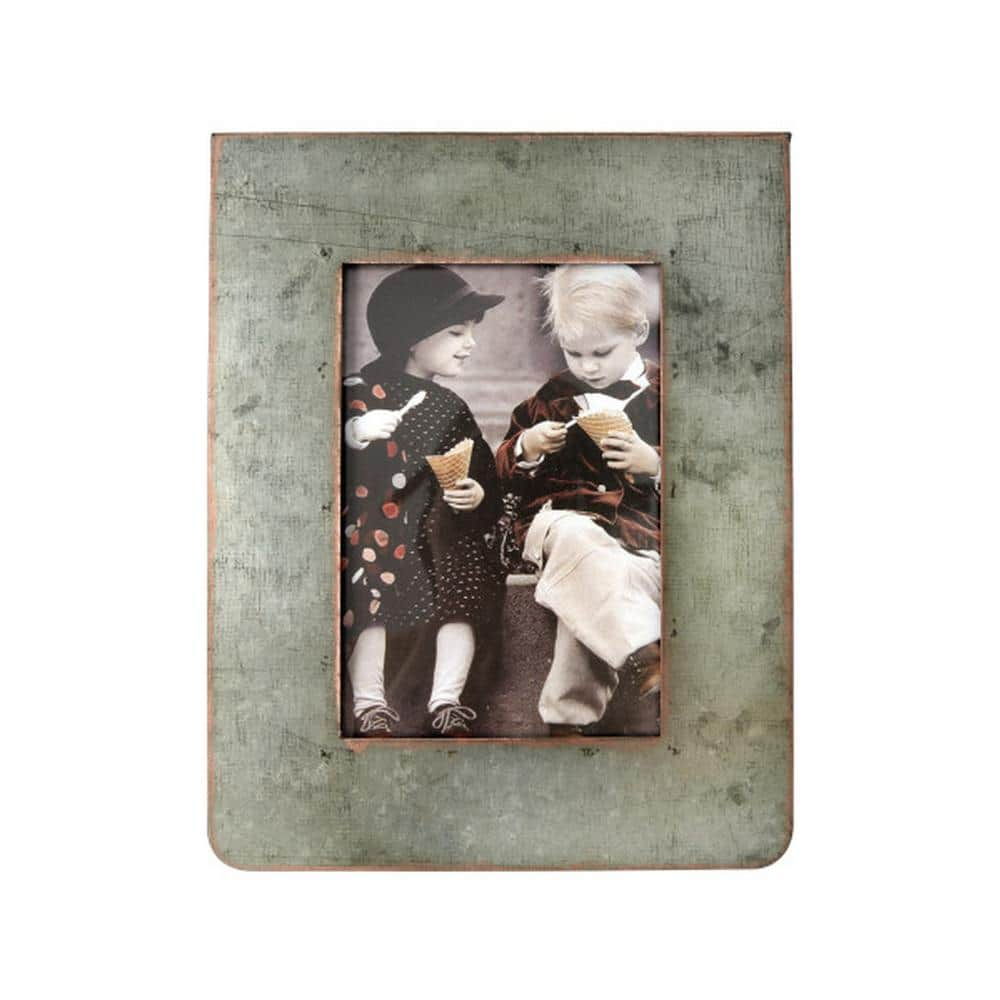 Creative Co-Op Galvanized 2-Sided Standing Picture Frame, Holds 3" x 5" Photos, 9.75" H