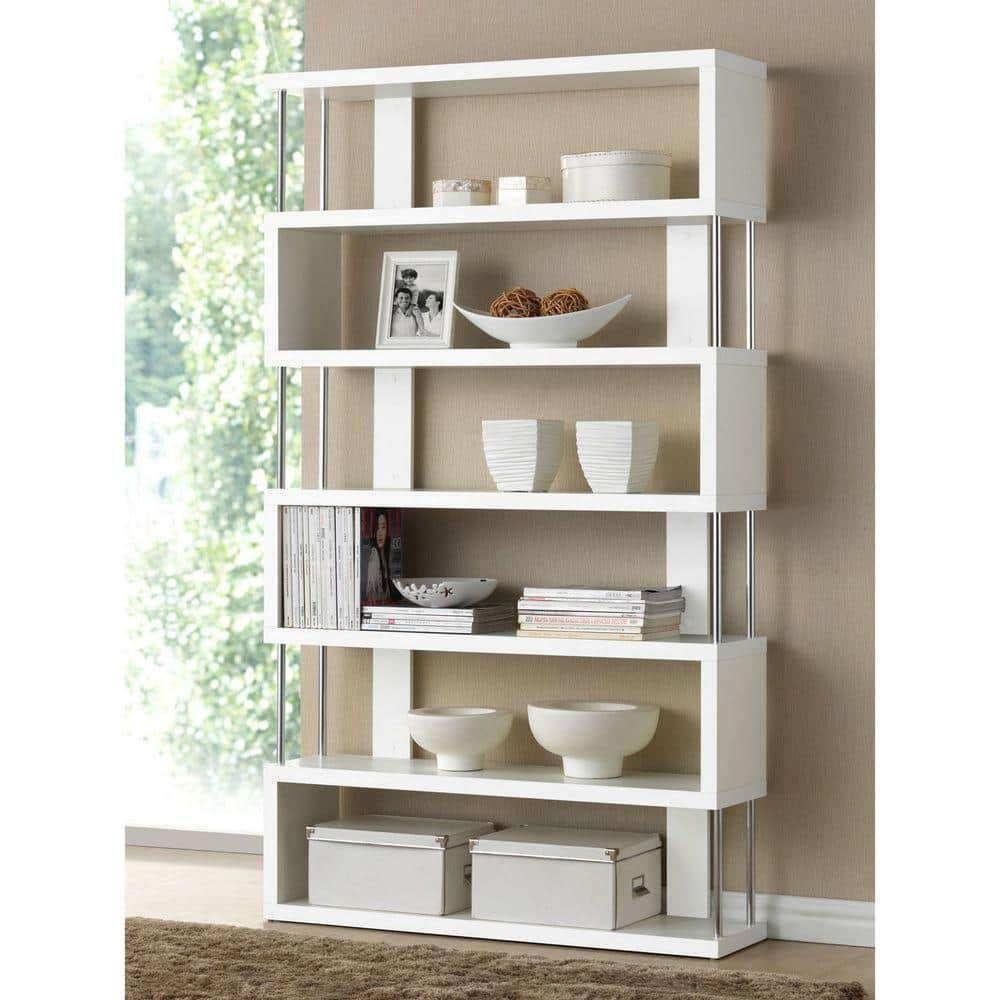 75.5" Barnes Six Shelf Modern Bookshelf White - Baxton Studio: Farmhouse Style, Wood Composite, 6-Tier Storage