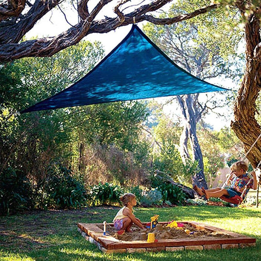 Coolaroo Coolhaven Outdoor Sun Shade Sail With Hardware Kit 95% UV Block Protection for Garden, Patio, Backyard, 12' Triangle, Sapphire