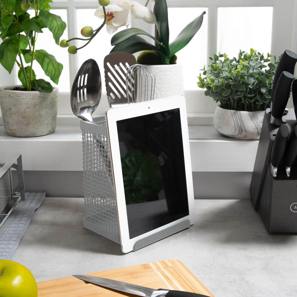 Kitchen Details Industrial Collection Tablet and Utensil Holder in Grey
