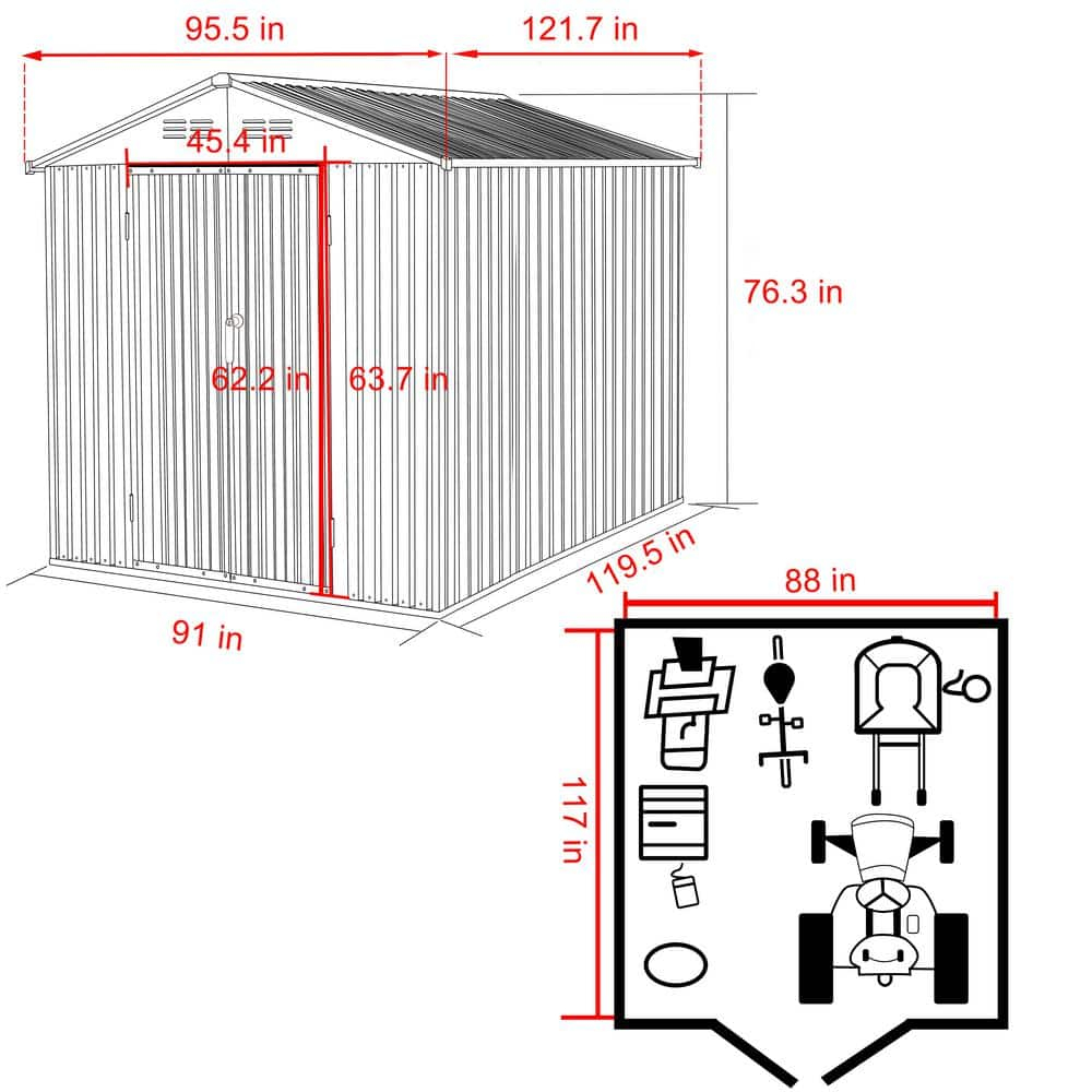VEIKOUS 8'x10' Outdoor Storage Shed, Metal Tool Storage Sheds 80 sq ft, w/Lockable Door & Air Vent, Grey