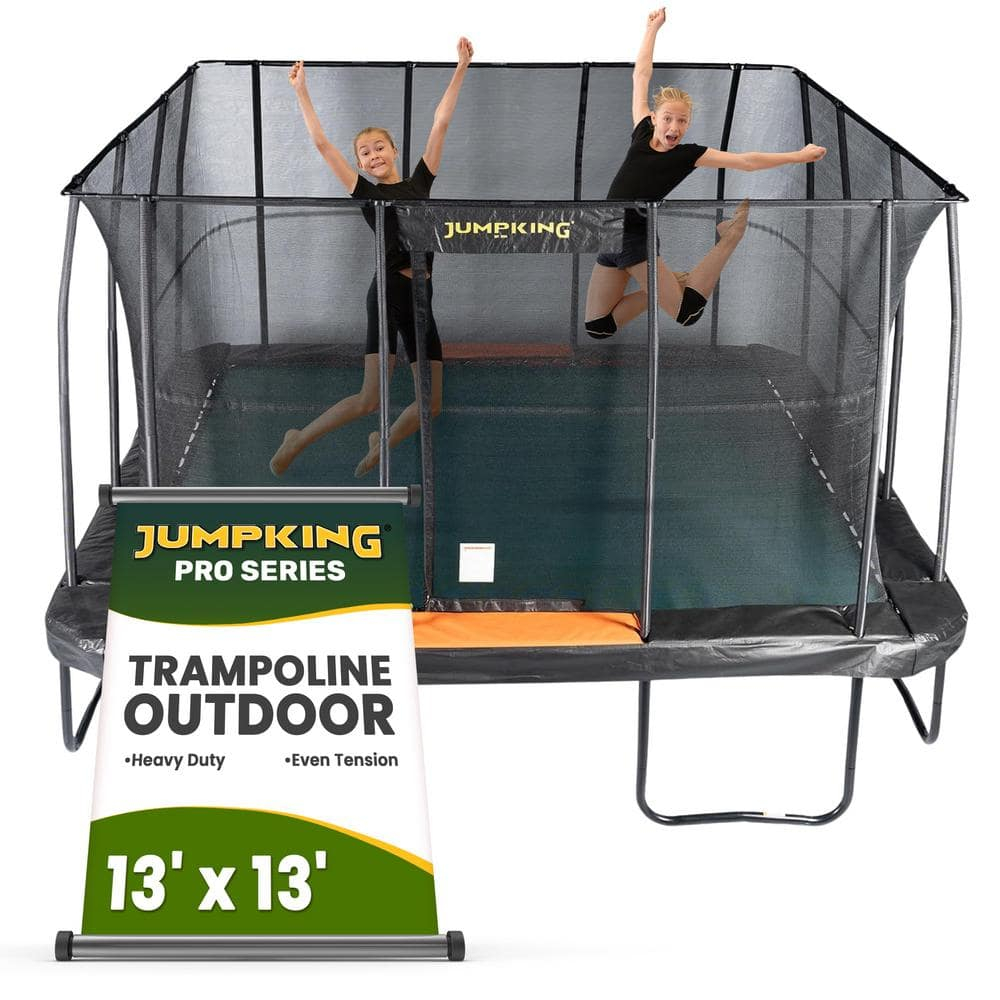 JumpKing 13ft Pro-Series Square Trampoline – Patented Spring Arrangement & Comfort Weave Jumping Pad