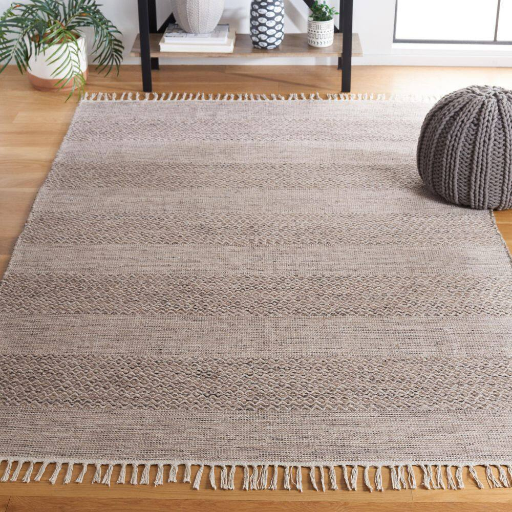 SAFAVIEH Montauk Karlene Geometric Cotton Area Rug, Ivory/Steel Grey, 11' x 15'