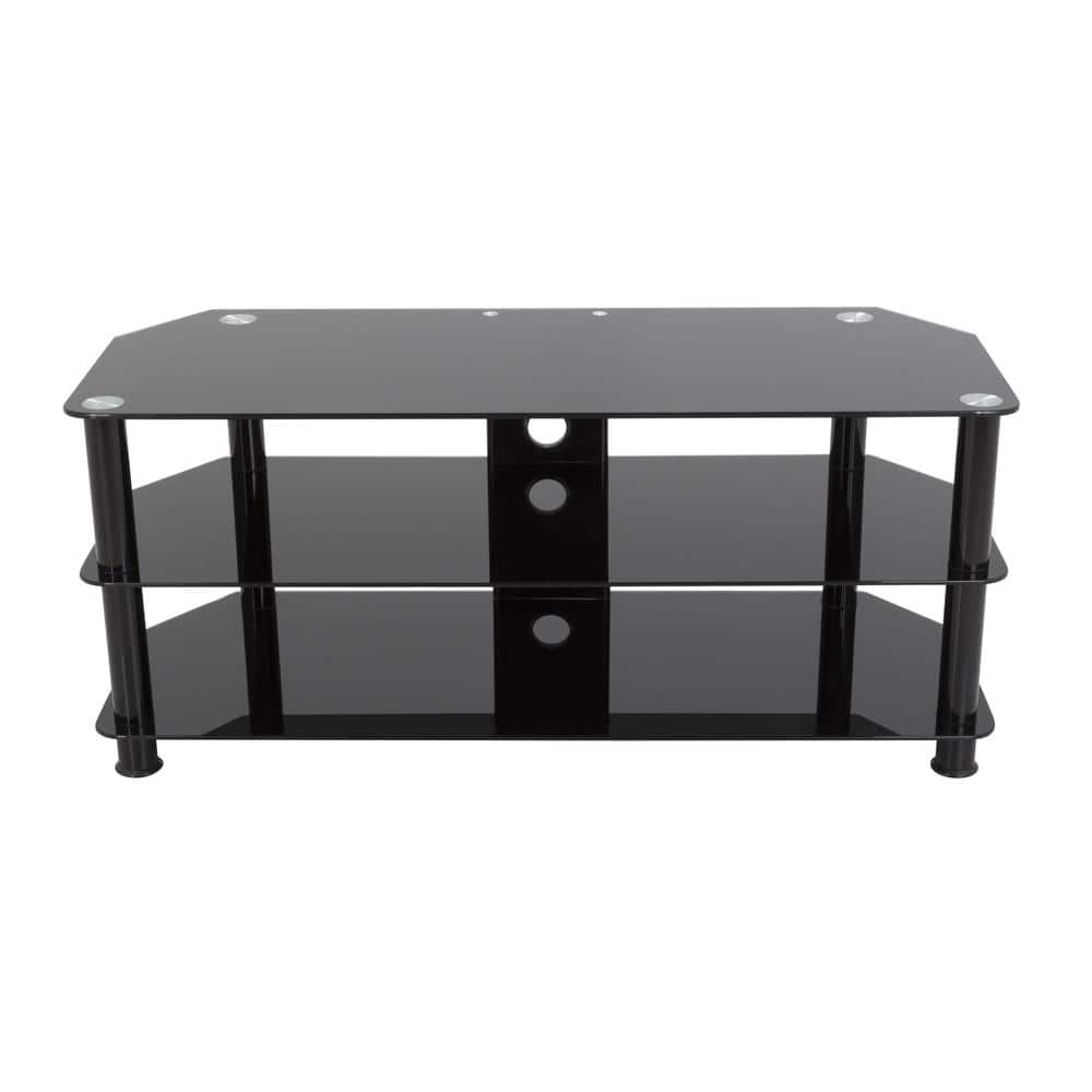 39 in. Black Glass TV Stand Fits TVs Up to 55 in. with Open Storage
